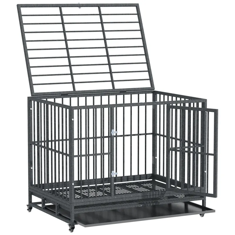 43" Heavy Duty Dog Crate Metal Cage Kennel with Lockable Wheels — photo 3