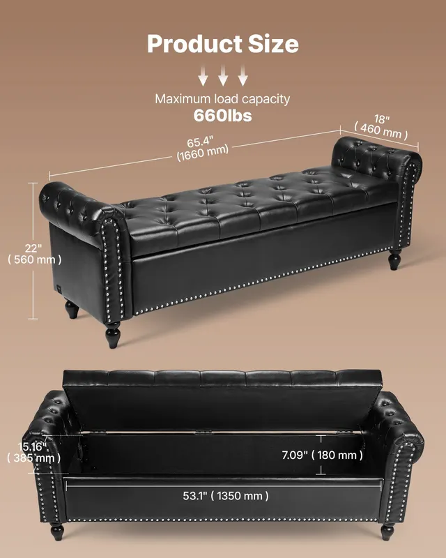 Button-tufted Storage Ottoman Bench — photo 3