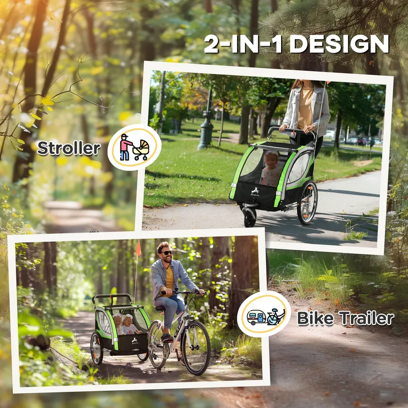2-in-1 Walk/ride Child Baby Bike Trailer for Kids 2 Seater — photo 7