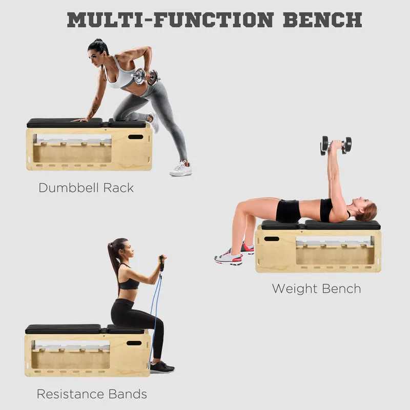 Wooden Workout Bench with Dumbbell Rack and Resistance Bands β photo 3