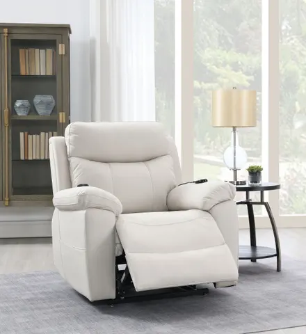 Chriki Beige Polished Microfiber Power Motion Recliner with Lift