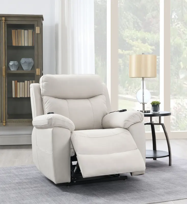 Chriki Beige Polished Microfiber Power Motion Recliner with Lift