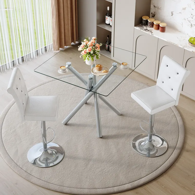 Modern Glass Bar Table and Adjustable Bar Stools Set of 2 β photo 5