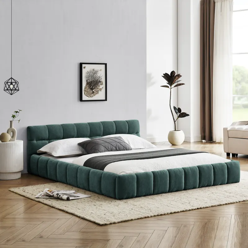 Queen Size Upholstered Bed Frame with Thick Fabric — photo 3