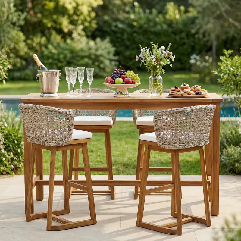 Outdoor Acacia Wood Bar Stools 4 PCS — photo 5