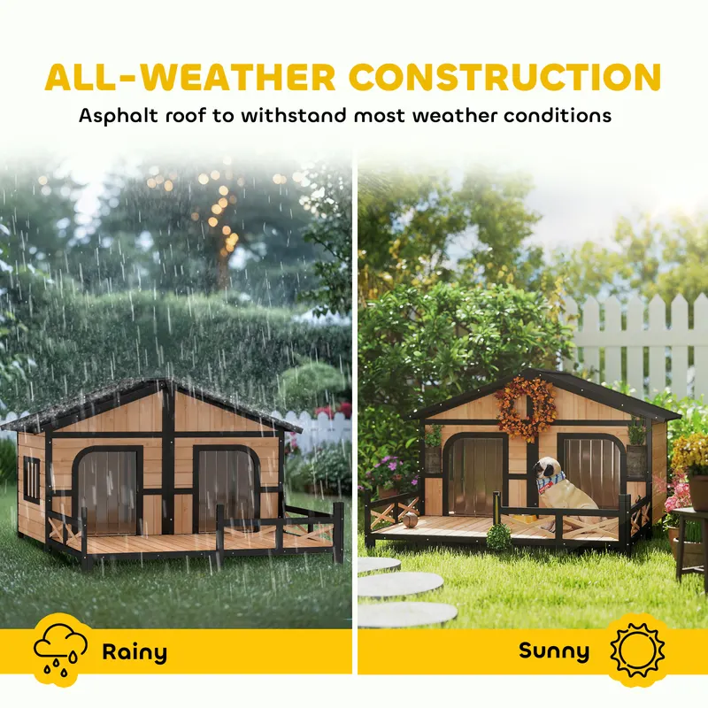 Dog House Outdoor — Wooden Dog Kennel Weatherproof with Porch — photo 5