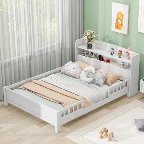 Wood Full Size Platform Bed with Built-in LED Light