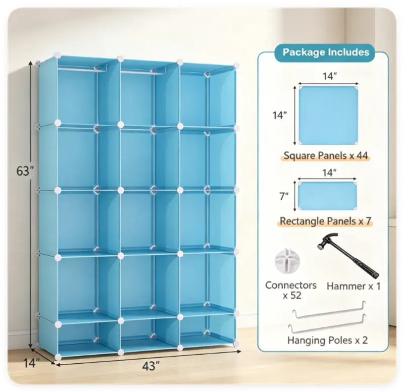 3-Cube Blue Modular Kids Closet — photo 3