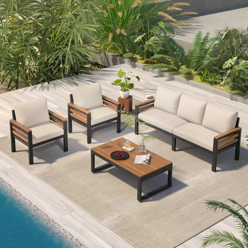 4-Piece Outdoor Furniture Sofa Set for 5 People with Acacia Wood β photo 2