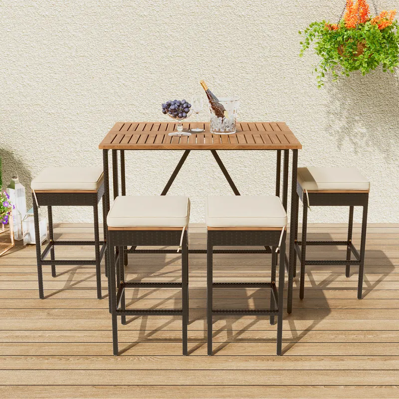 5-Piece Outdoor Acacia Wood Bar Height Table and Four Stools β photo 3