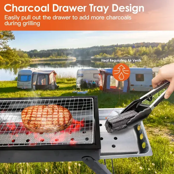 Foldable Charcoal BBQ Grill Stainless Steel Grill Net Easy Setup — photo 3