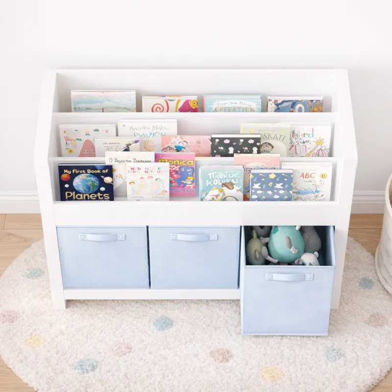 Kids Bookshelf with 3 Tier Front-facing Storage and 3 Fabric — photo 3
