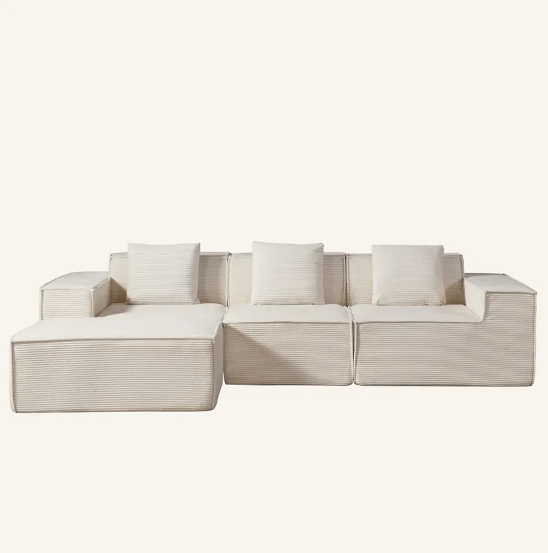 Cozyform Convertible Corduroy Sectional Couch with Ottoman β photo 3