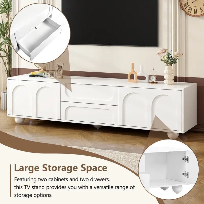 ON-TREND Cream Style TV Stand with Arched Doors 2 Drawers β photo 5