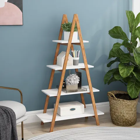 Solid Bamboo Wood Oxford a Frame Ladder Display Bookshelf