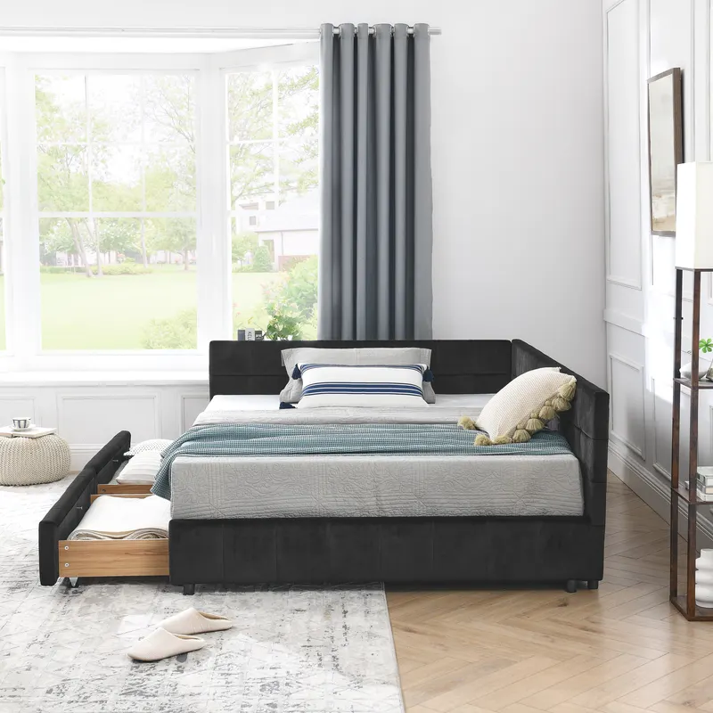 Full Size Storage Upholstered Tufted Bed Frame — photo 3