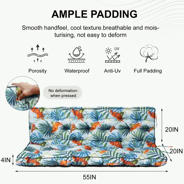 Outdoor Swing Cushions 55Inch β Waterproof 4in Thick Porch Swing β photo 7
