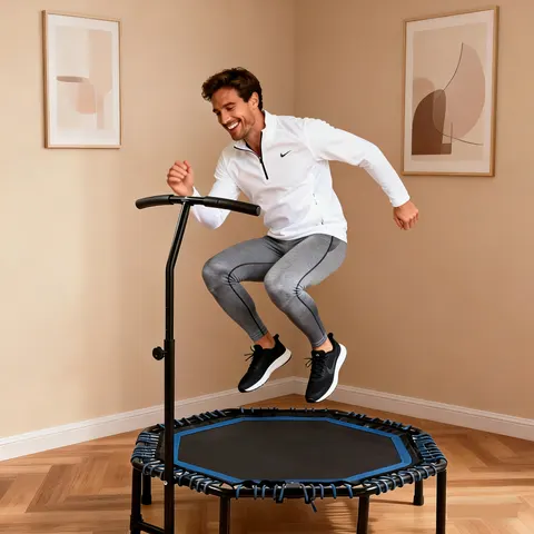 48 Inch Foldable Fitness Trampoline with Adjustable Handlebar