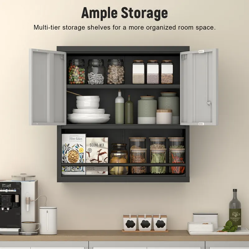 Metal Adjustable 2 Doors Metal Storage Cabinet Kitchen Pantry — photo 3