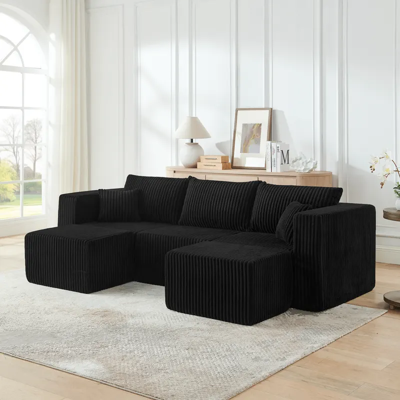 Compact Modular Sectional — Compressed Corduroy Sofa with Modern