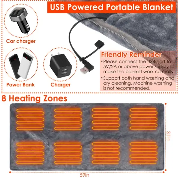 59 Plus 31in USB Heated Blanket Electric Heated Blanket Heated — photo 8