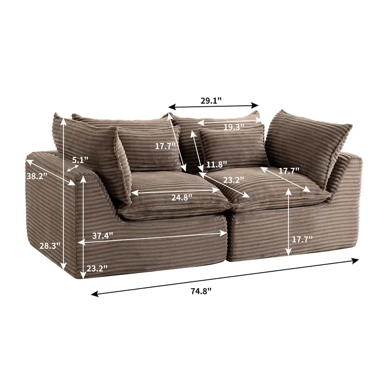 74.8" Width Cloud Couch Oversized Modular Sectional Sofa True β photo 4