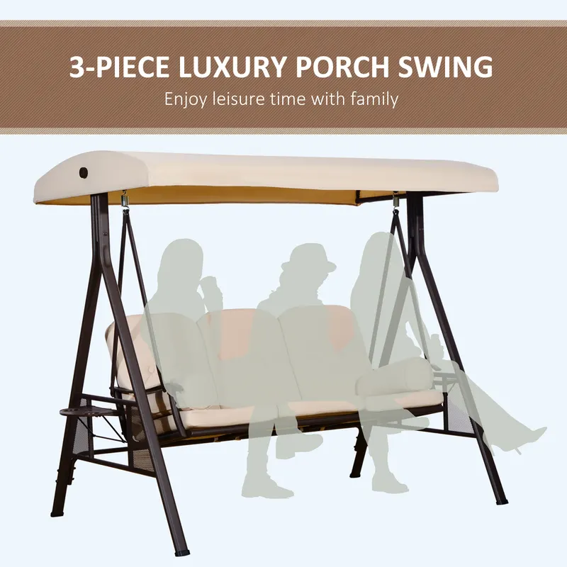 3-Seat Patio Swing Chair — Outdoor Porch Swing Glider — photo 6