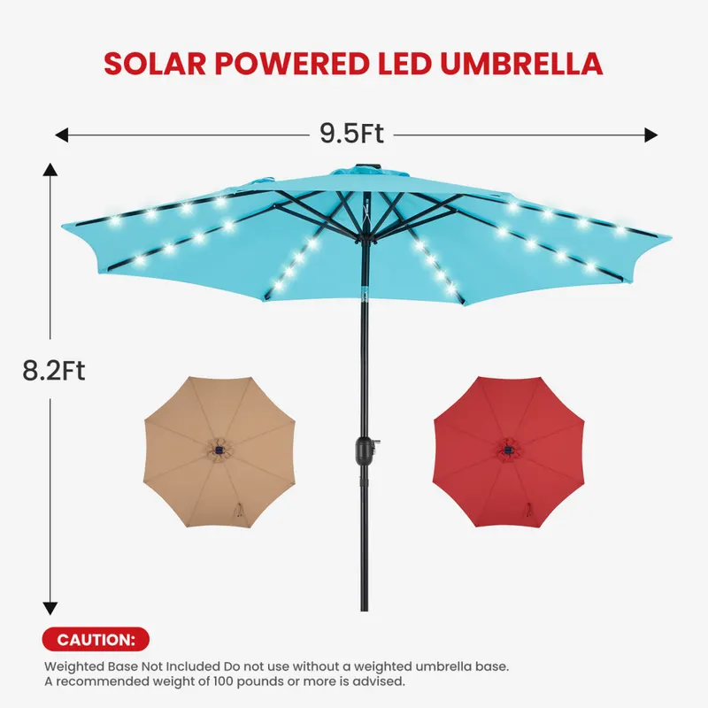 10ft Solar Polyester 32 LED Lighted Patio Umbrella with Tilt β photo 7