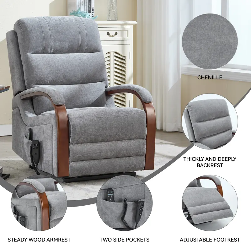 Power Grey Chenille Lift Recliner Chair Dual Motor Infinite — photo 4
