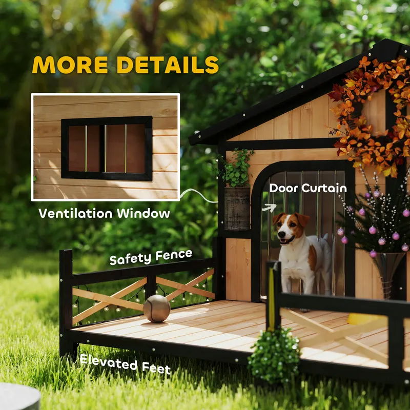 Dog House Outdoor — Wooden Dog Kennel Weatherproof with Porch — photo 6