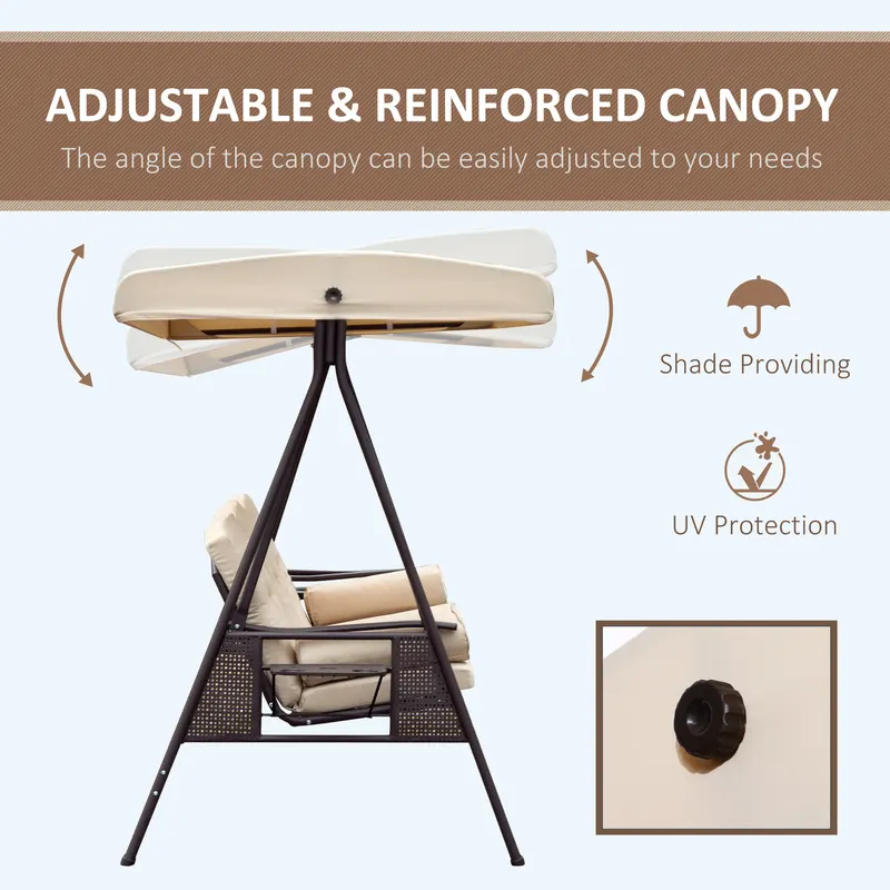 3-Seat Patio Swing Chair — Outdoor Porch Swing Glider — photo 8