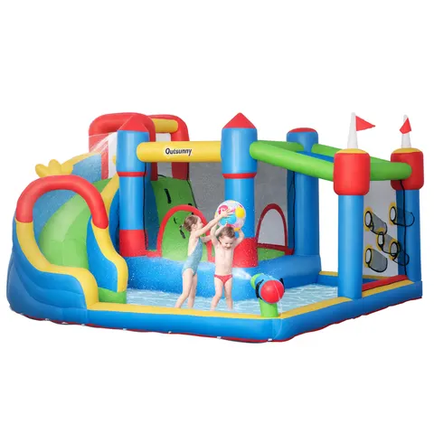 6-in-1 Inflatable Water Slide with Splash Pool