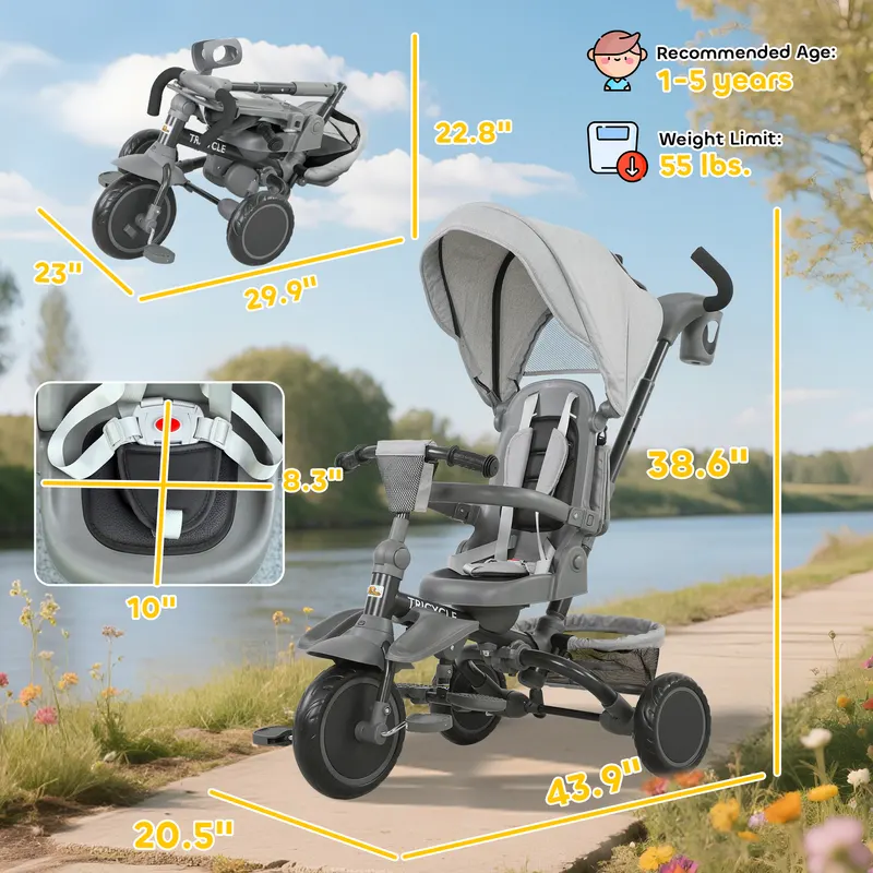 6 in 1 Kids Tricycle with Adjustable Push Handle β photo 7