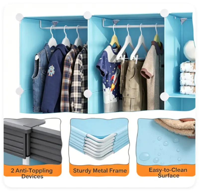 3-Cube Blue Modular Kids Closet — photo 6