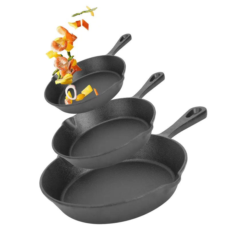 3Pcs Pre-seasoned Cast Iron Skillet Set for Indoor Outdoor 6in — photo 2