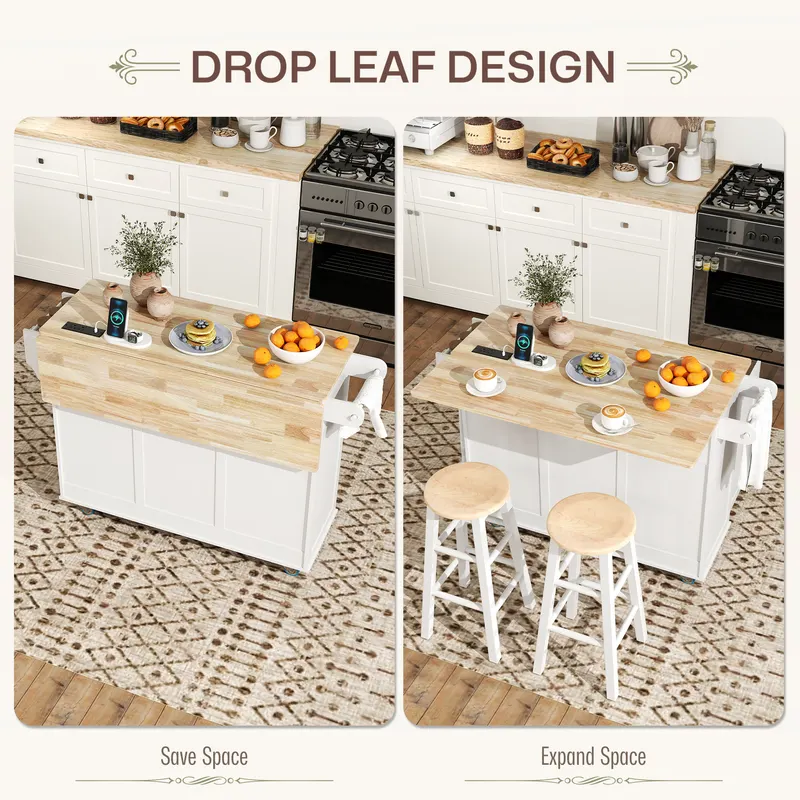Kitchen Island on Wheels with Drop Leaf — photo 4