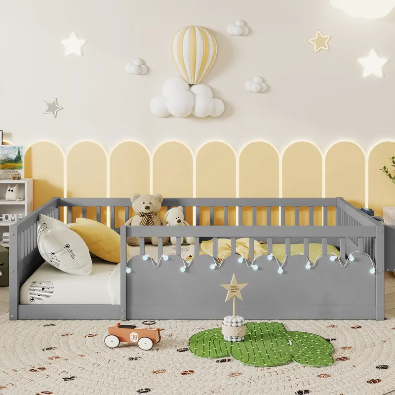 Full Montessori Floor Bed Frame with High Rails β photo 3