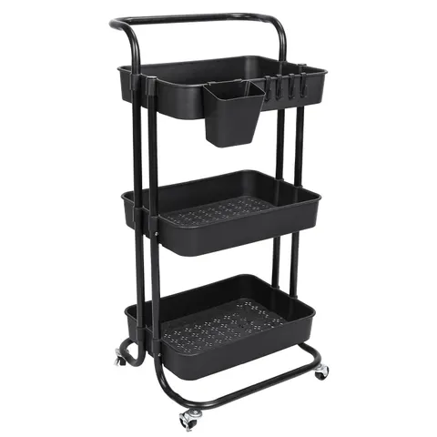 Black-white Color Options 1Pc 3 Tier Rolling Utility Cart