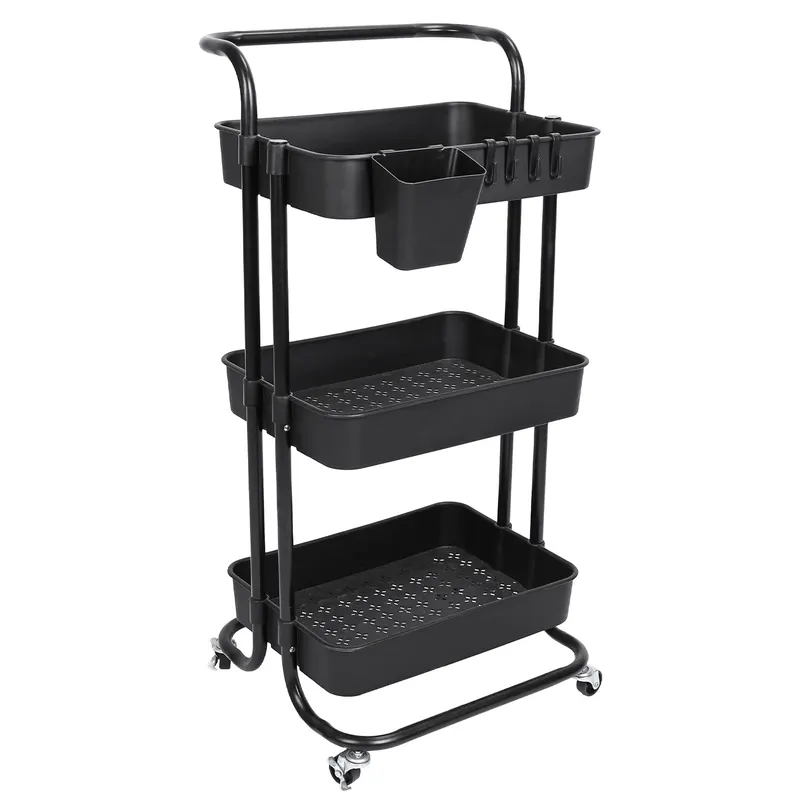 Black-white Color Options 1Pc 3 Tier Rolling Utility Cart