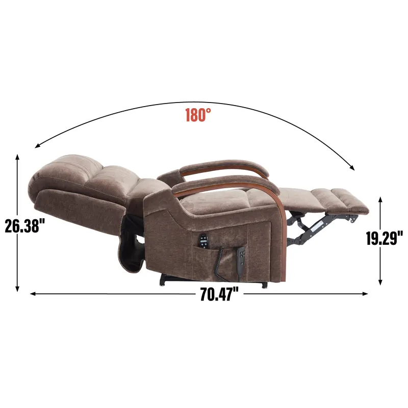 Power Brown Chenille Lift Recliner Chair Dual Motor Infinite — photo 8