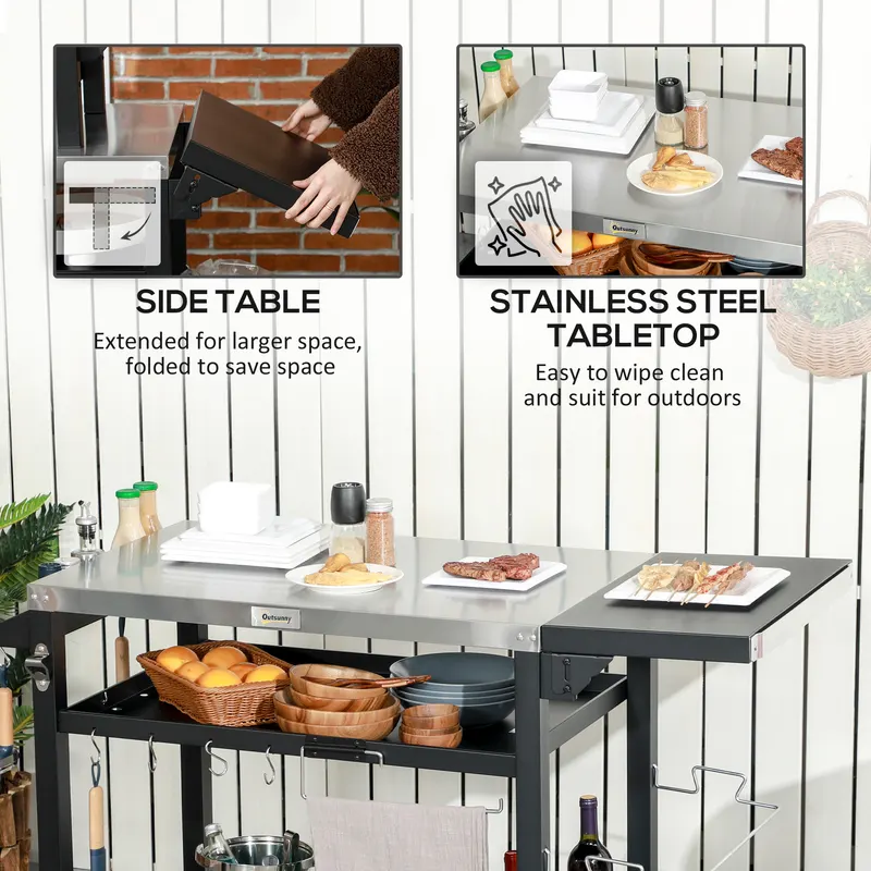 3-Shelf Outdoor Grill Cart Table with Foldable Side Table — photo 7