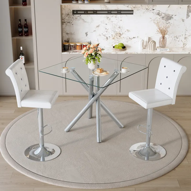 Modern Glass Bar Table and Adjustable Bar Stools Set of 2 β photo 4