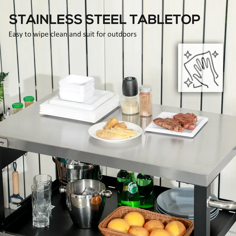3-Shelf Outdoor Grill Cart Table with Side Handle — photo 5