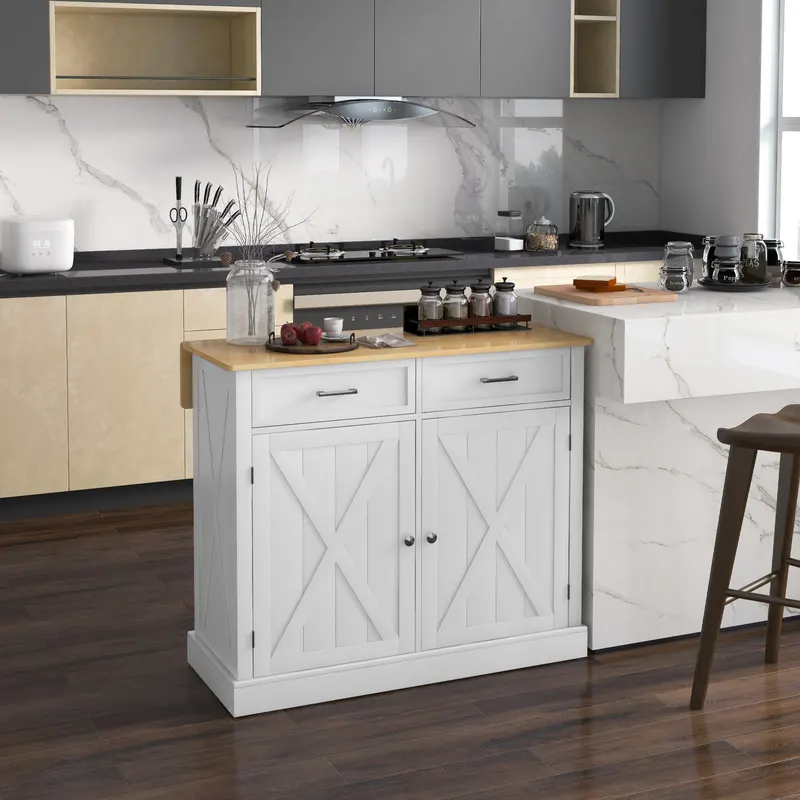 Rolling Kitchen Island with Drop Leaf Wood Breakfast Bar β photo 2