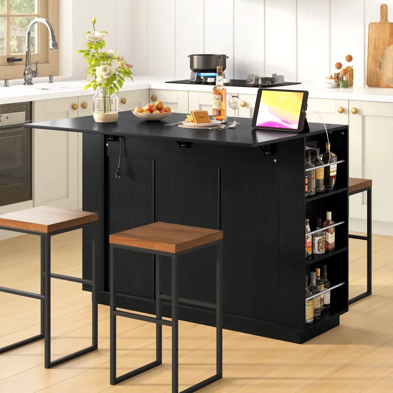 U-style 47.2 Kitchen Island with Drop Leaf & Power Outlet Wine — photo 2