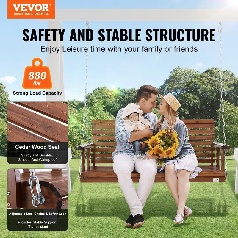 Wooden Porch Swing 5 Ft — Patio Bench Swing for Courtyard — photo 4