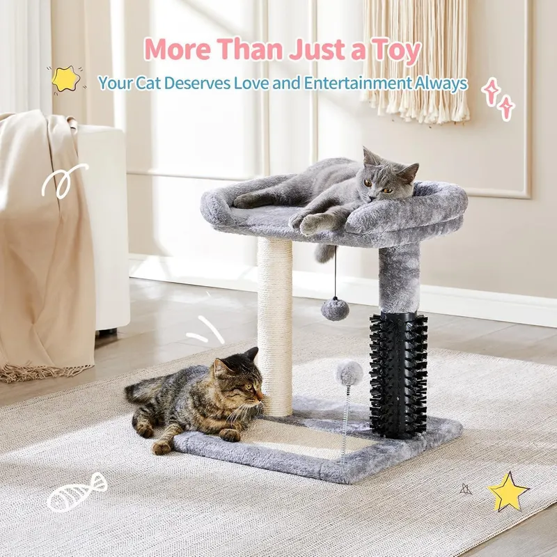 Small 4-in-1 Cat Tree Tower with Self-grooming Brush and Natural — photo 5