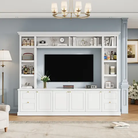 All-in-one Modern TV Stand with Bookcase for TVs Up to 70 Inch