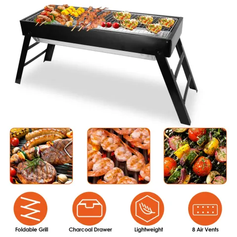 Foldable Charcoal BBQ Grill Stainless Steel Grill Net Easy Setup