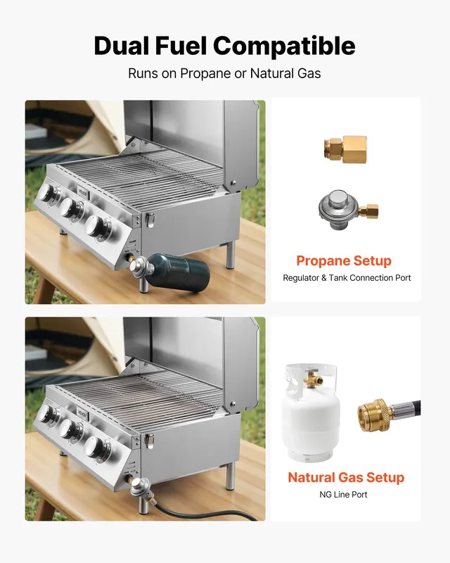 Tabletop Gas Grill — 3-Burner Stainless Steel Portable Propane — photo 2